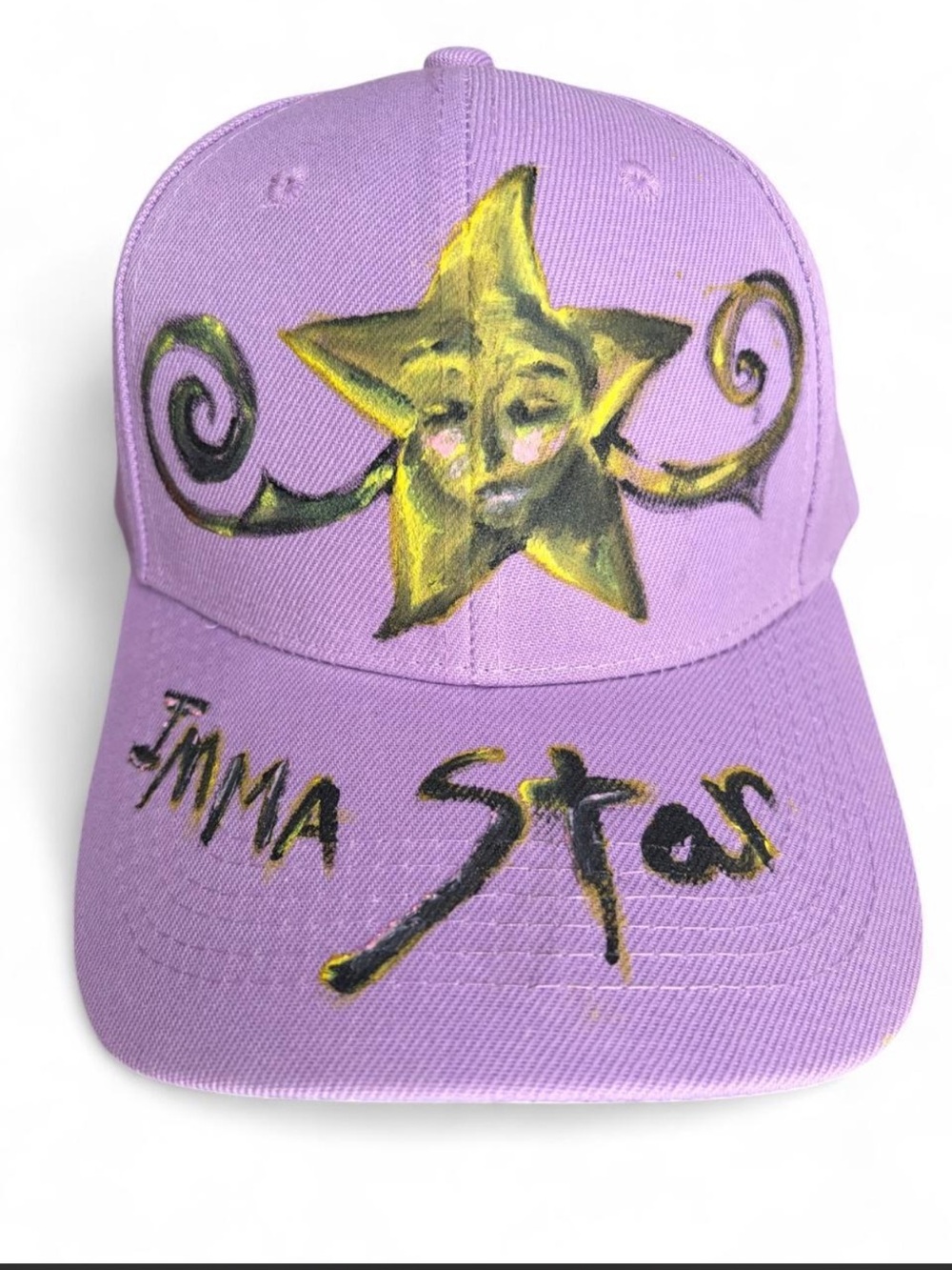 Hand-Painted Lavender Baseball Cap with Yellow Star Design